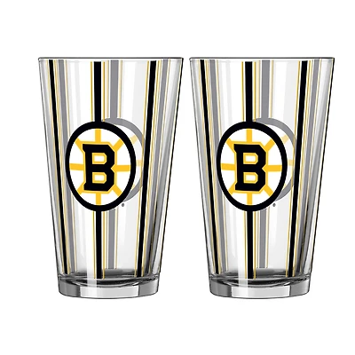 Logo Brands Boston Bruins Two-Piece 16oz. Striped Pint Glass Set