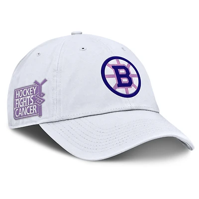 Men's Fanatics  White Boston Bruins Authentic Pro Hockey Fights Cancer Adjustable Hat