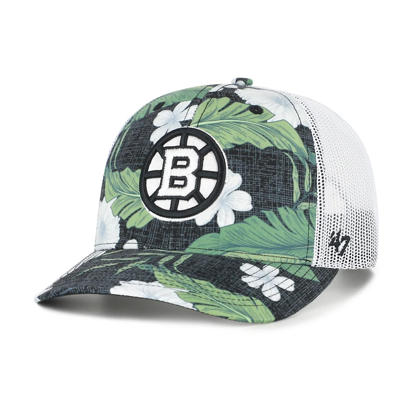 Casquette trucker ajustable Boston Bruins Beach Side noire et blanche n° 47 pour homme
