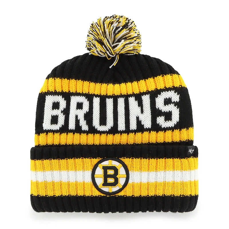 Men's '47 Black Boston Bruins Bering Cuffed Knit Hat with Pom