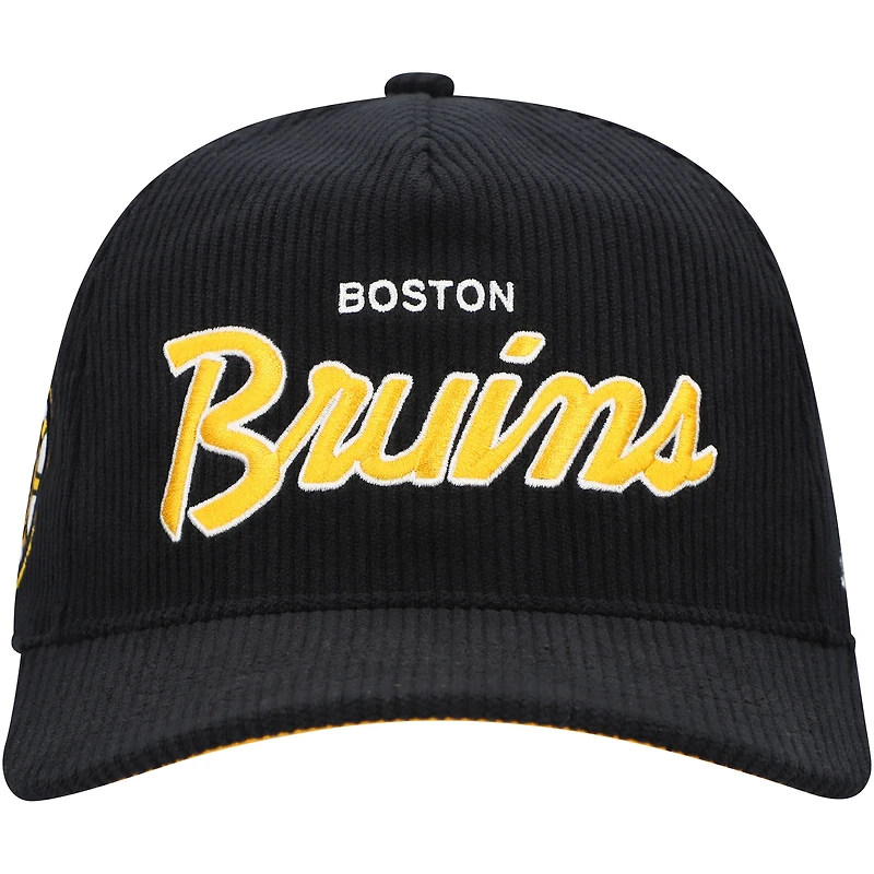 Casquette ajustable en velours côtelé Crosstown Hitch noire des Bruins de Boston pour homme '47