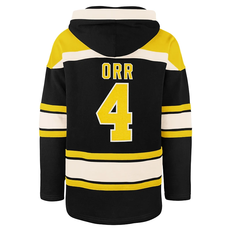 Men's '47 Bobby Orr Black Boston Bruins Retired Player Name & Number Lacer Pullover Hoodie