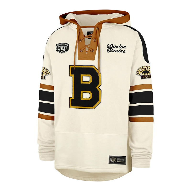 Men's '47  Cream Boston Bruins Blue Line Heritage Lacer Pullover Hoodie
