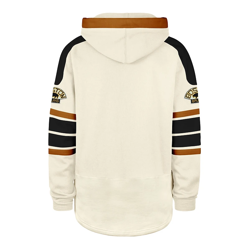 Men's '47  Cream Boston Bruins Blue Line Heritage Lacer Pullover Hoodie