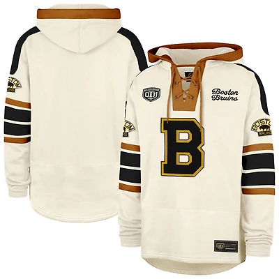 Men's '47  Cream Boston Bruins Blue Line Heritage Lacer Pullover Hoodie