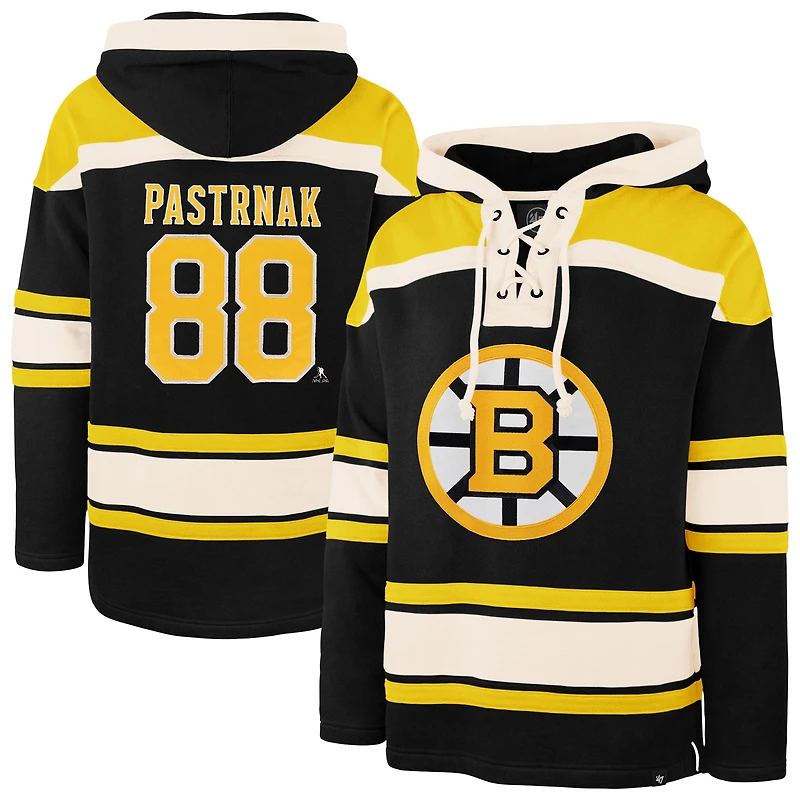 Sweat à capuche Lacer pour homme, gris, avec le nom et numéro du joueur David Pastrnak des Bruins de Boston, 47