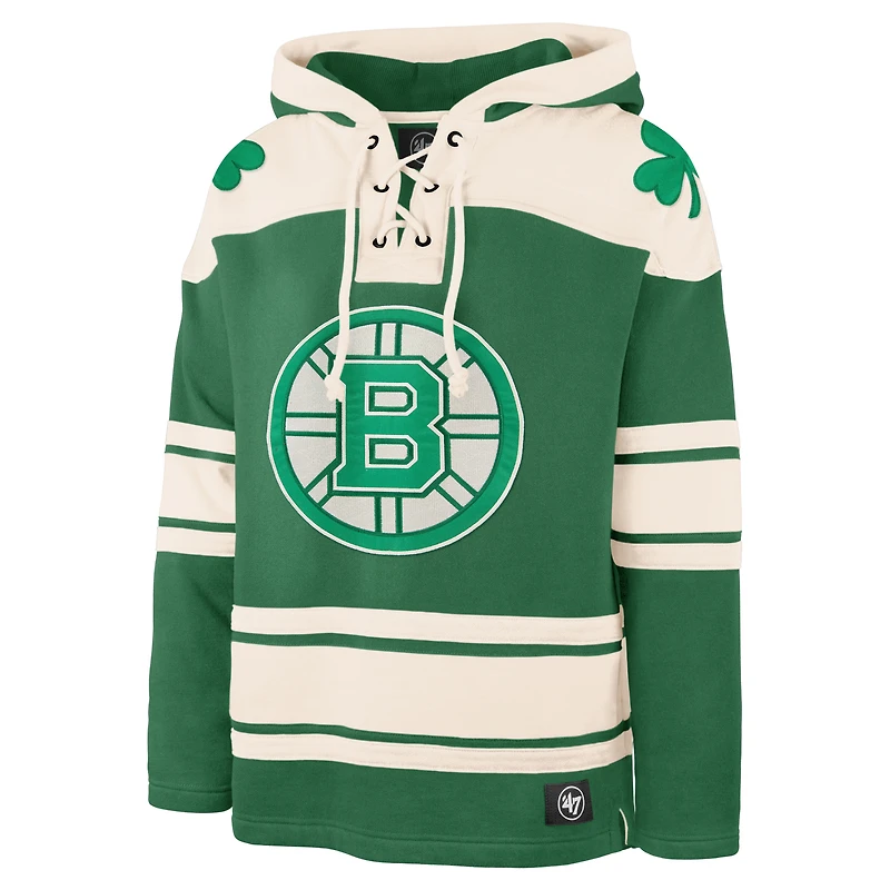 Sweat à capuche lacets pour homme David Pastrnak Kelly Green Boston Bruins St. Patrick's Day avec nom et numéro de joueur