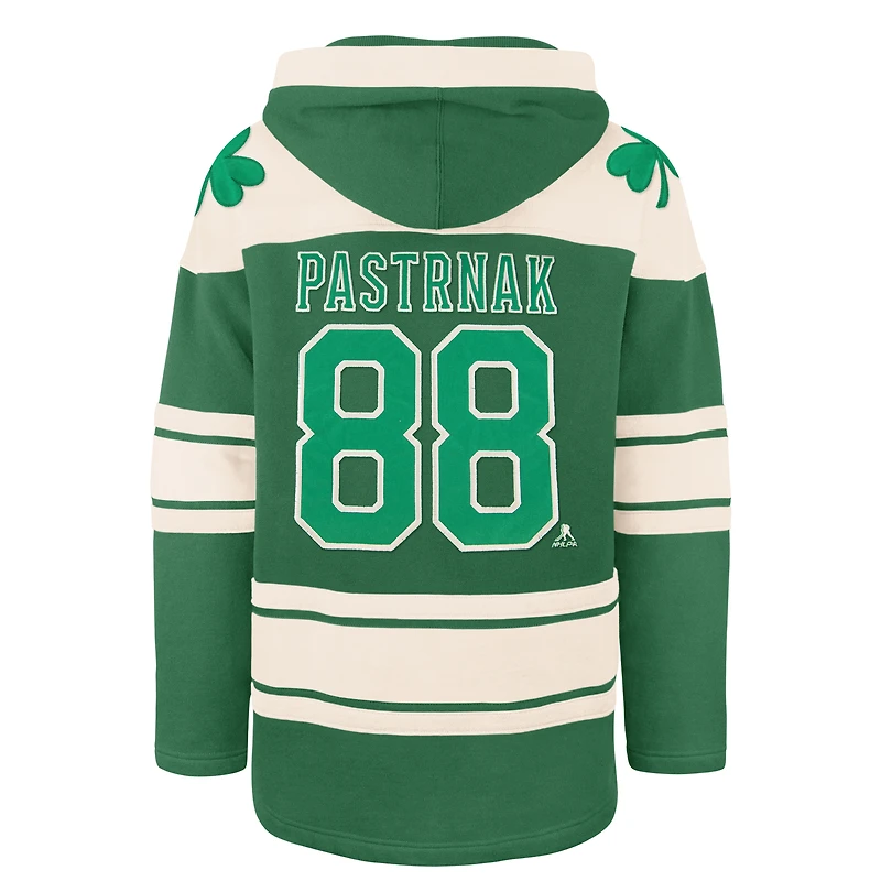 Sweat à capuche lacets pour homme David Pastrnak Kelly Green Boston Bruins St. Patrick's Day avec nom et numéro de joueur
