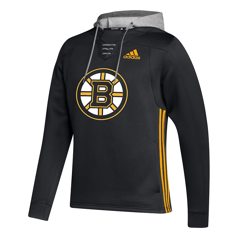 Sweat à capuche adidas noir Boston Bruins Skate Lace Primeblue Team pour hommes
