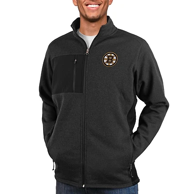 Veste zippée intégrale Antigua Heather Black Boston Bruins Course pour homme
