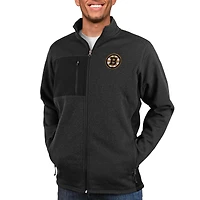 Veste zippée intégrale Antigua Heather Black Boston Bruins Course pour homme