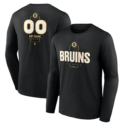 Men's Black Boston Bruins Custom Midfielder Long Sleeve T-Shirt