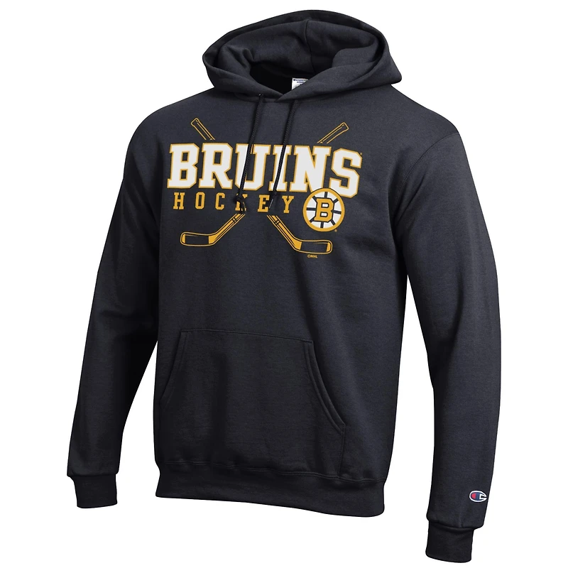 Sweat à capuche en polaire Powerblend noir Champion pour homme des Bruins de Boston