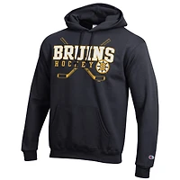 Sweat à capuche en polaire Powerblend noir Champion pour homme des Bruins de Boston