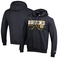 Sweat à capuche en polaire Powerblend noir Champion pour homme des Bruins de Boston