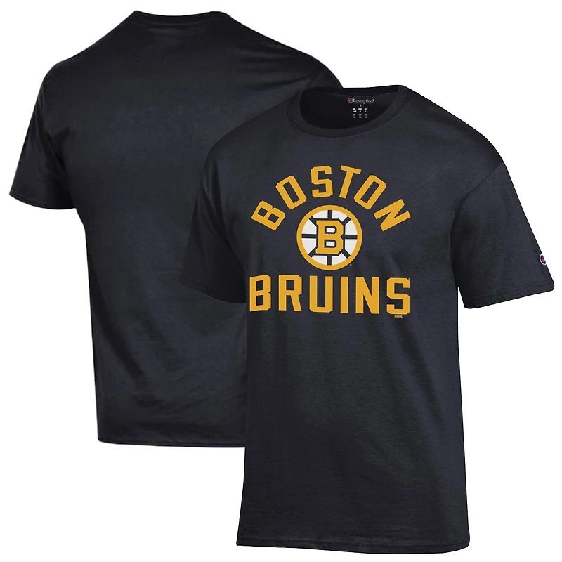 T-shirt Champion noir pour homme avec logo principal des Bruins de Boston