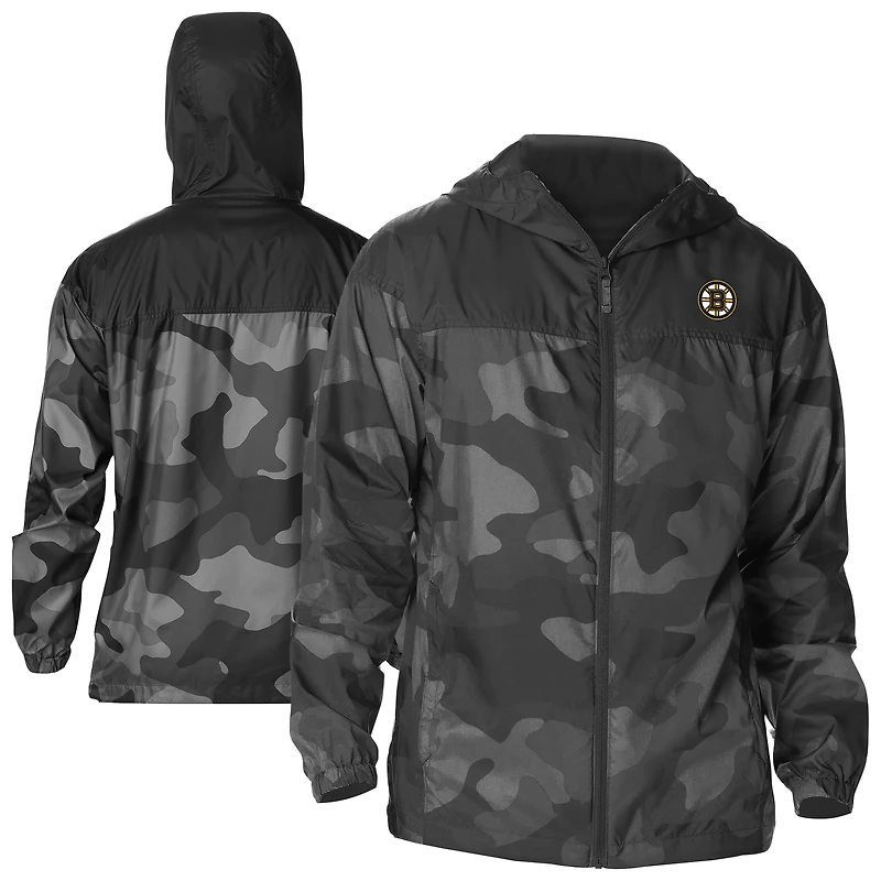 Coupe-vent à capuche zippé Columbia pour homme, motif camouflage Boston Bruins Flash Challenger Omni-Shade, noir