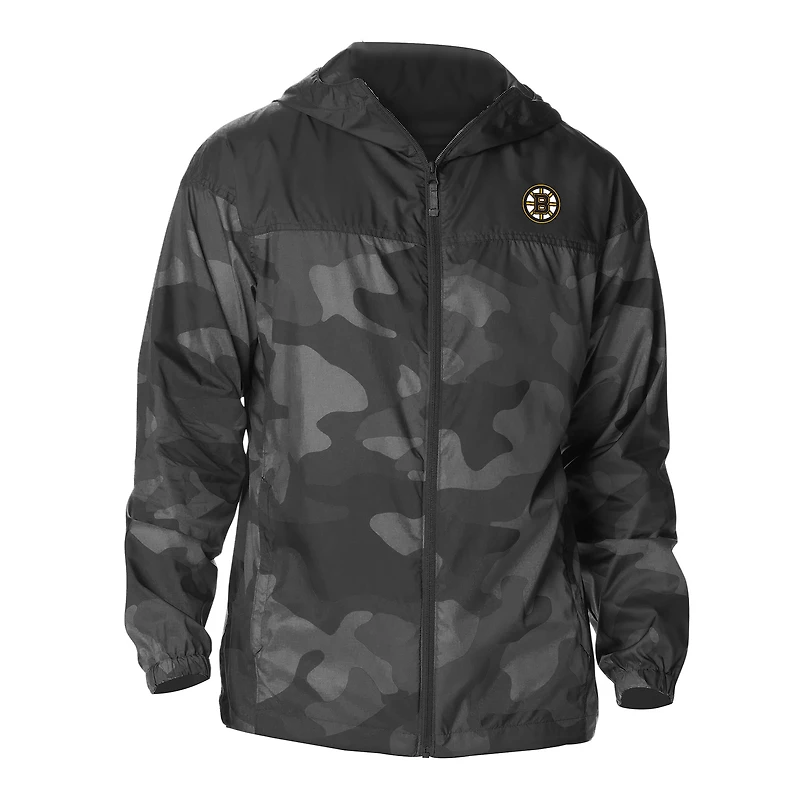 Men's Columbia Black Boston Bruins Camo Flash Challenger Omni-Shade Full-Zip Hoodie Windbreaker