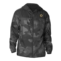 Men's Columbia Black Boston Bruins Camo Flash Challenger Omni-Shade Full-Zip Hoodie Windbreaker