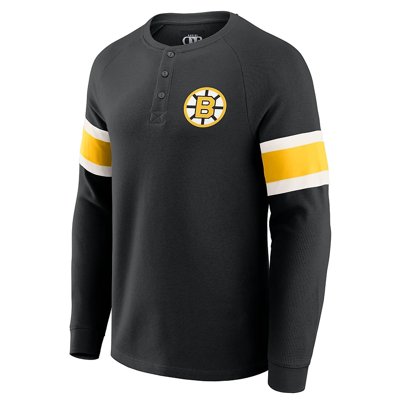 Men's Darius Rucker Collection by Fanatics Black Boston Bruins Waffle-Knit Raglan Long Sleeve Henley T-Shirt