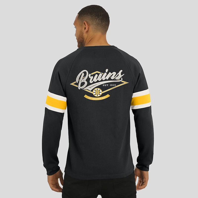 Men's Darius Rucker Collection by Fanatics Black Boston Bruins Waffle-Knit Raglan Long Sleeve Henley T-Shirt