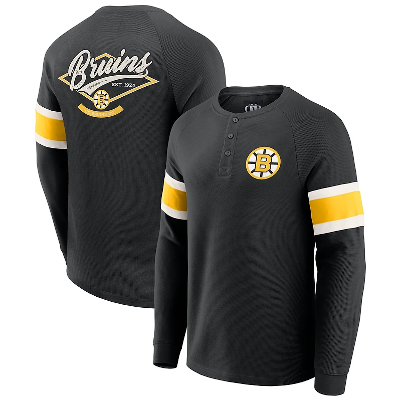 Men's Darius Rucker Collection by Fanatics Black Boston Bruins Waffle-Knit Raglan Long Sleeve Henley T-Shirt
