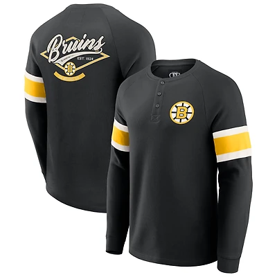 Men's Darius Rucker Collection by Fanatics Black Boston Bruins Waffle-Knit Raglan Long Sleeve Henley T-Shirt