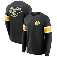Men's Darius Rucker Collection by Fanatics Black Boston Bruins Waffle-Knit Raglan Long Sleeve Henley T-Shirt