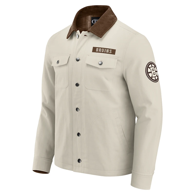 Men's Darius Rucker Collection by Fanatics Tan Boston Bruins Midweight Canvas Full-Button Jacket
