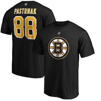 Men's David Pastrnak Black Boston Bruins Team Authentic Stack Name & Number T-Shirt