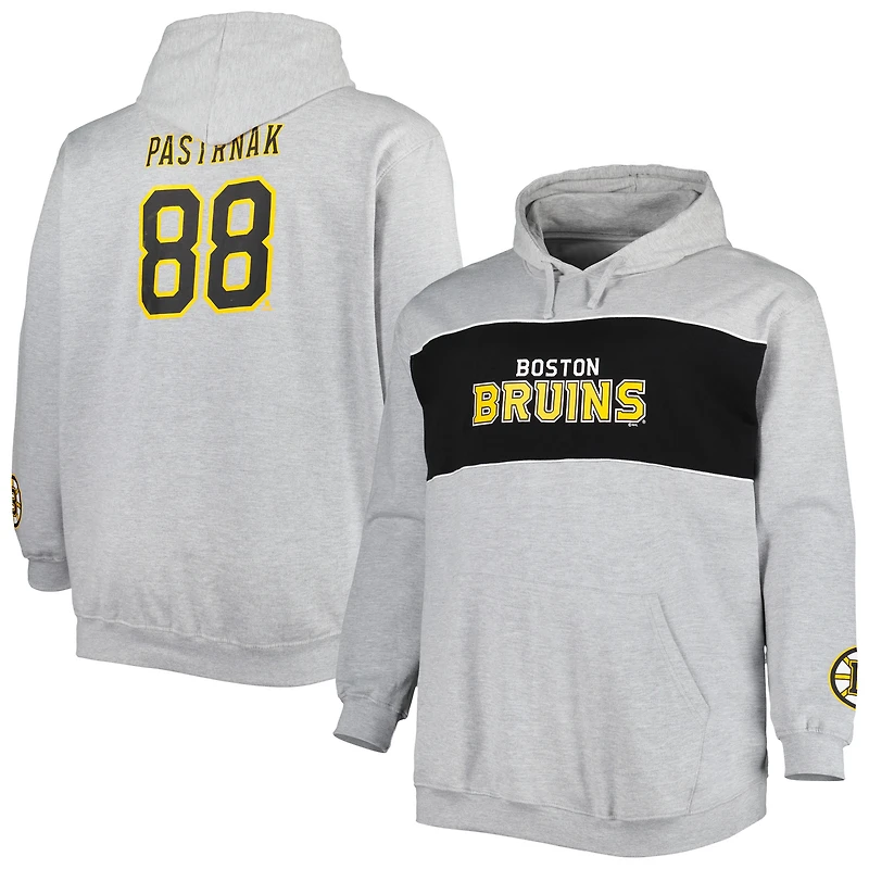 Sweat à capuche David Pastrnak pour hommes, gris chiné, Bruins de Boston, joueur grande taille
