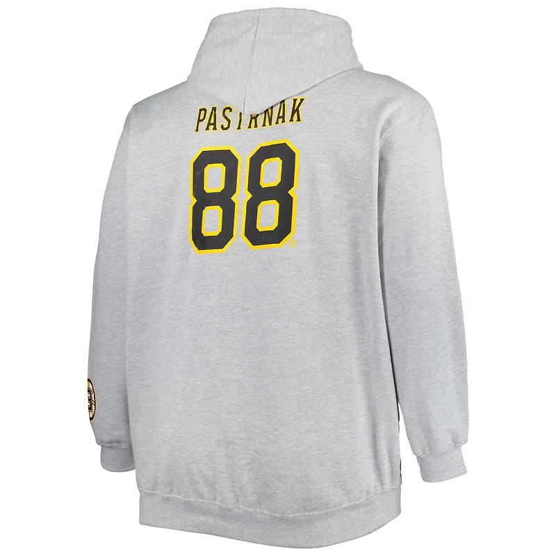 Sweat à capuche David Pastrnak pour hommes, gris chiné, Bruins de Boston, joueur grande taille
