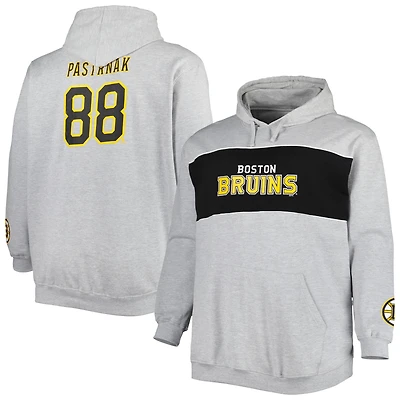 Sweat à capuche David Pastrnak pour hommes, gris chiné, Bruins de Boston, joueur grande taille
