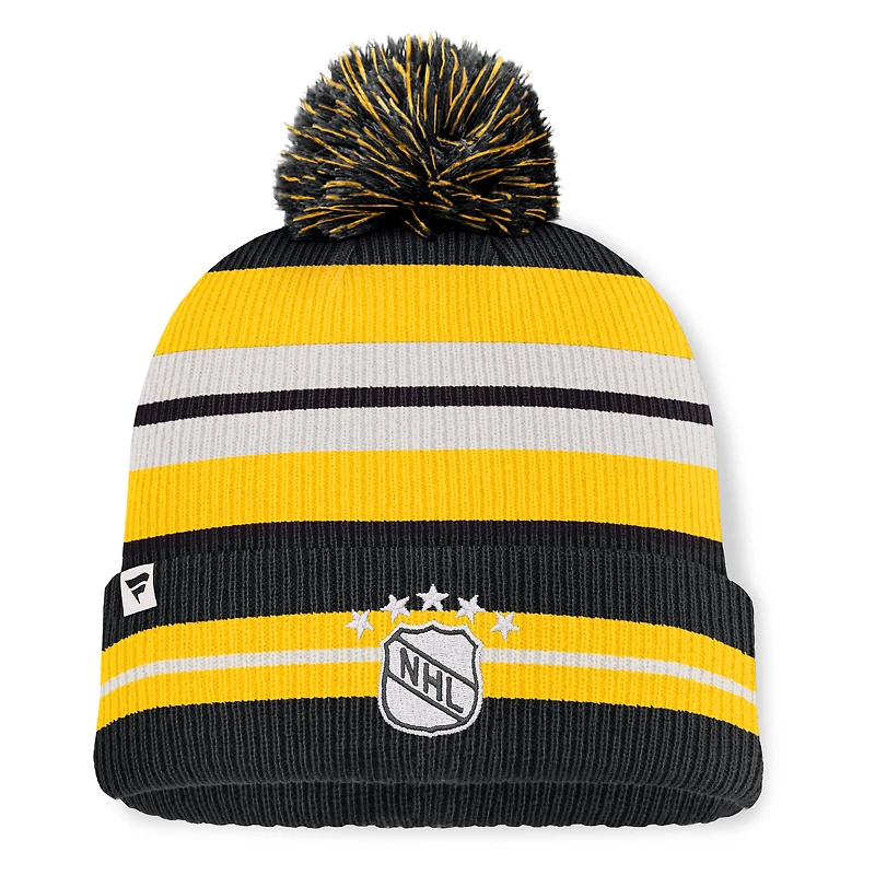 Bonnet en tricot à revers avec pompon Fanatics noir/crème pour homme de la collection Boston Bruins Decades