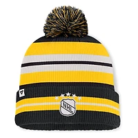 Bonnet en tricot à revers avec pompon Fanatics noir/crème pour homme de la collection Boston Bruins Decades