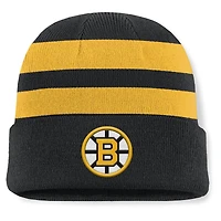 Bonnet en tricot à revers Fanatics noir/or pour homme, motif Fundamental Swipe Stripe des Bruins de Boston