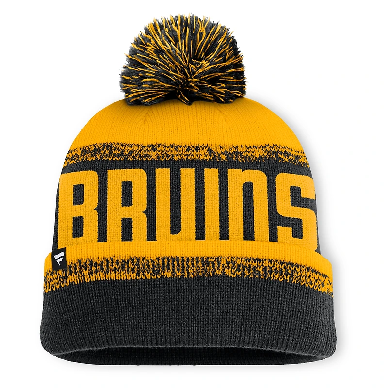 Men's Fanatics Black/Gold Boston Bruins Fundamentals Thrive Cuffed Knit Hat with Pom