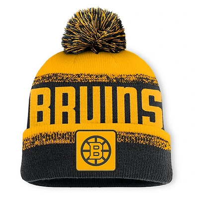 Bonnet en tricot à revers Fanatics noir/or pour homme des Boston Bruins Fundamentals Thrive avec pompon