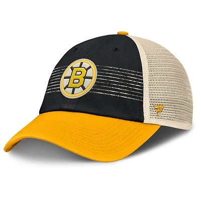 Casquette ajustable noire/dorée pour homme Fanatics Boston Bruins Heritage Breakaway Trucker