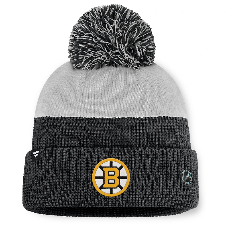 Men's Fanatics Black/Gray Boston Bruins Authentic Pro Home Ice Cuffed Knit Hat with Pom