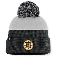 Men's Fanatics Black/Gray Boston Bruins Authentic Pro Home Ice Cuffed Knit Hat with Pom