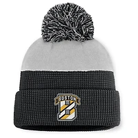 Bonnet en tricot à revers et pompon Fanatics noir/gris authentique des Bruins de Boston Pro Home Ice pour homme