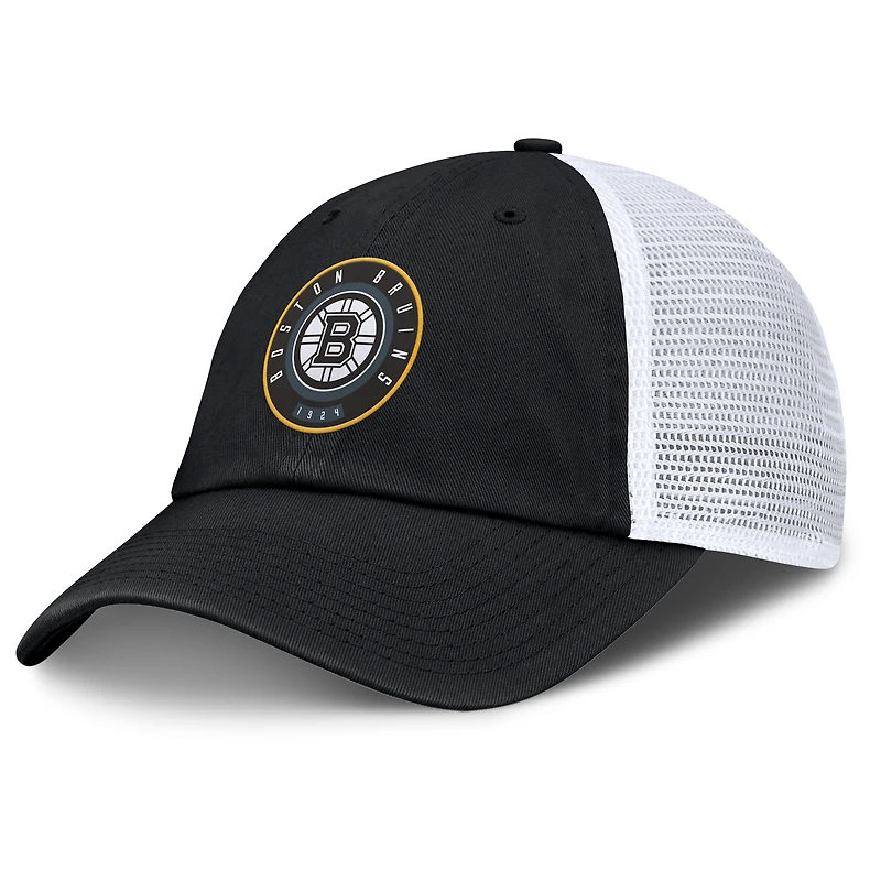 Casquette ajustable Averie Trucker noire/blanche des Bruins de Boston Fanatics pour hommes