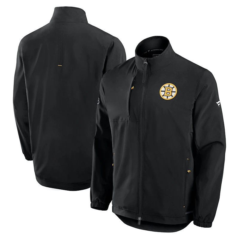 Veste d'entraîneur entièrement zippée Fanatics noire authentique des Bruins de Boston pour homme