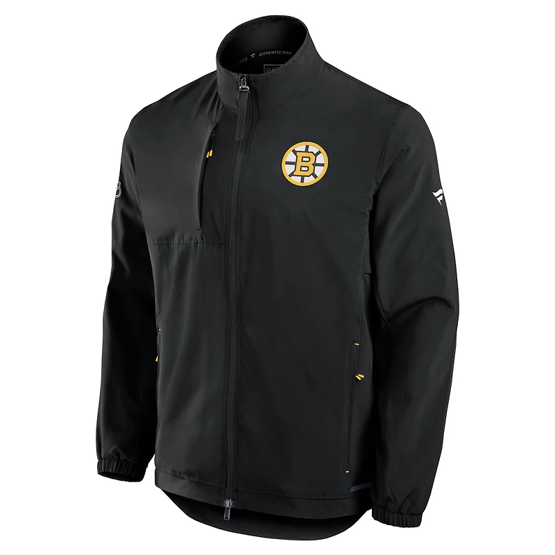 Veste d'entraîneur entièrement zippée Fanatics noire authentique des Bruins de Boston pour homme