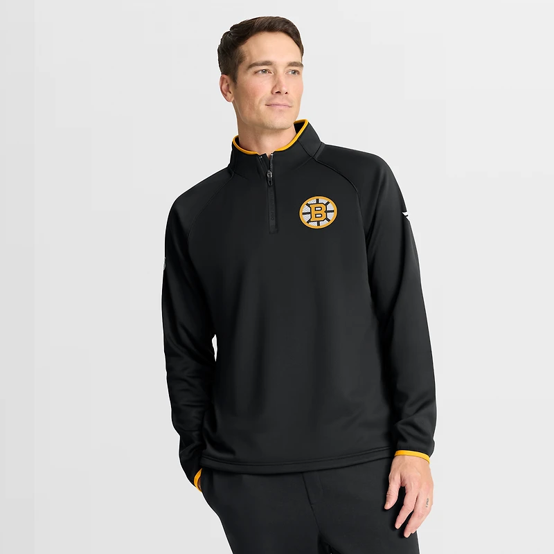 Men's Fanatics Black Boston Bruins Authentic Pro Rink Raglan Quarter-Zip Pullover
