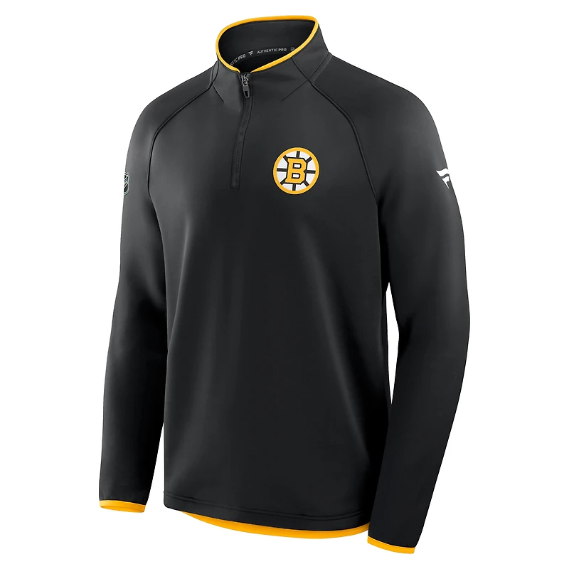 Men's Fanatics Black Boston Bruins Authentic Pro Rink Raglan Quarter-Zip Pullover
