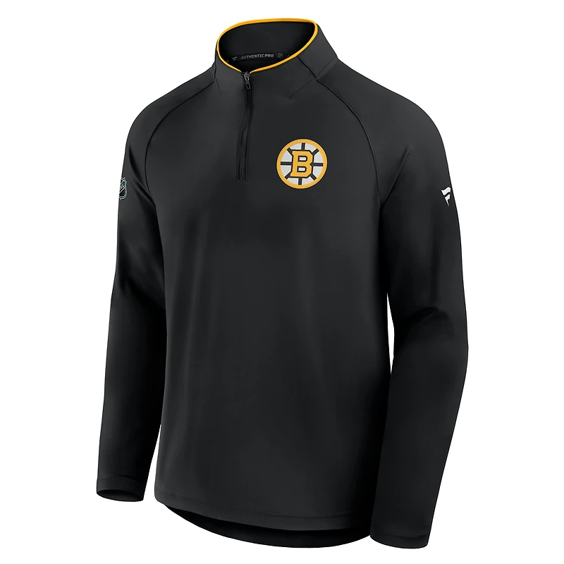Men's Fanatics Black Boston Bruins Authentic Pro Rink Training Quarter-Zip Pullover