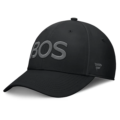 Casquette Fanatics noire authentique Pro Road Team Code Side Patch Flex pour homme des Bruins de Boston