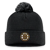 Bonnet en tricot à revers avec logo principal Fanatics Black Boston Bruins Core pour hommes avec pompon